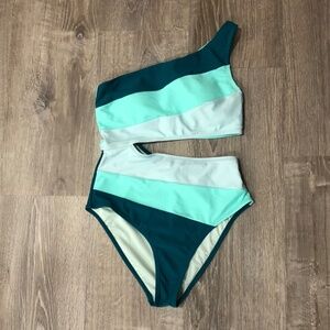 Cupshe Color Block One-Shoulder Cutout Monokini Swimsuit NWT Medium